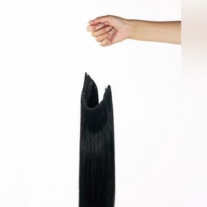 Halo Hair Extensions 17” Natural Black 100% Human Hair w/ Elastic Band 85grams